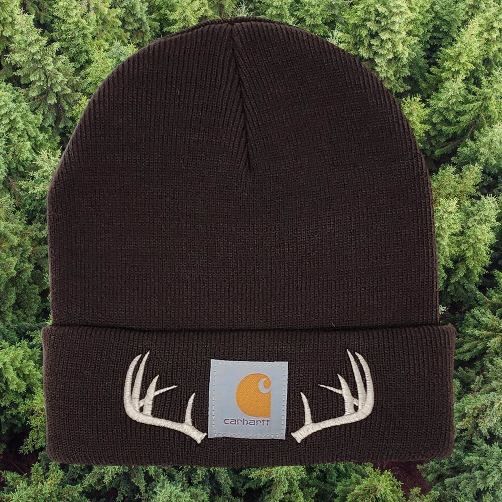 Brown Embroidered Deer Antler Beanie